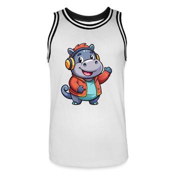 Hippo Funny Cartoon Character Musique de casque - Maillot de basket Homme - blanc/noir - Devant - AI Model Male 185 dark (185cm)