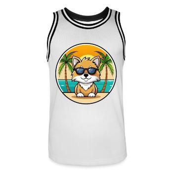 Spielzeug Deutscher Spitz Hund Rasse Cartoon Sonnenbrille Strand - Männer Basketball-Trikot - Weiß/Schwarz - Vorne - AI Model Male 185 dark (185cm)
