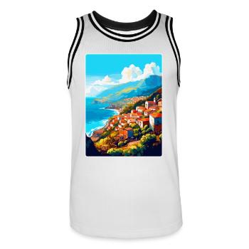 Madère Portugal Affiche de voyage vintage souvenir - Maillot de basket Homme - blanc/noir - Devant - AI Model Male 185 dark (185cm)