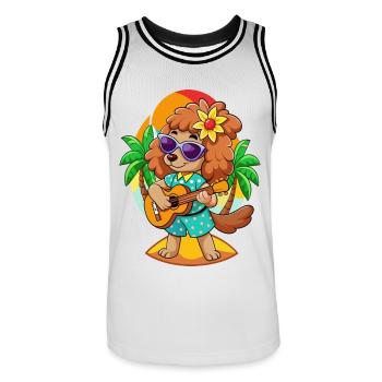 Lustige Pudel Hund Cartoon Sommer Strand Sonnenbrille - Männer Basketball-Trikot - Weiß/Schwarz - Vorne - AI Model Male 185 dark (185cm)