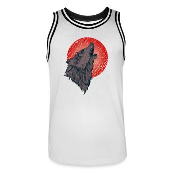 Loup hurlant, pleine lune - Maillot de basket Homme - blanc/noir - Devant - AI Model Male 185 dark (185cm)