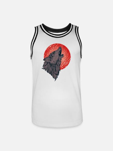 Howling wolf, full moon - Men's Basketball Jersey - white/black