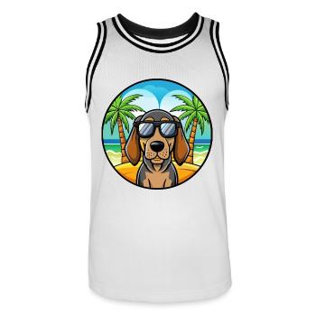 Schwarz Und Tan Coonhound Hunderasse Cartoon Strand - Männer Basketball-Trikot - Weiß/Schwarz - Vorne - AI Model Male 185 dark (185cm)