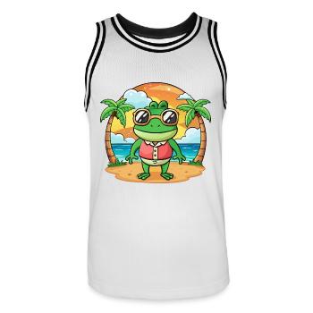 Frog Funny Cartoon Summer Beach Sunglasses - Men's Basketball Jersey - white/black - Front - AI Model Male 185 dark (185cm)