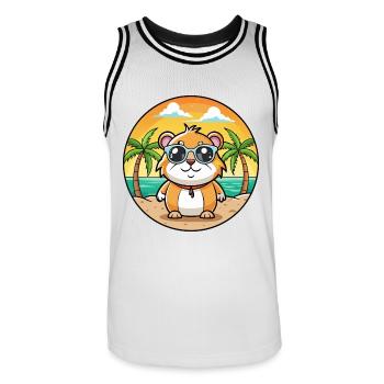 Cochon d’Inde Drôle Dessin Animé Plage Été Lunettes de soleil - Maillot de basket Homme - blanc/noir - Devant - AI Model Male 185 dark (185cm)