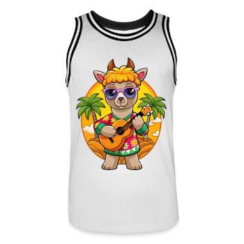 Lustige Alpaka Cartoon Sommer Strand Sonnenbrille - Männer Basketball-Trikot - Weiß/Schwarz - Vorne - AI Model Male 185 dark (185cm)