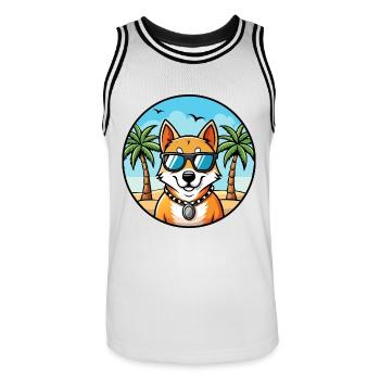 Indischer Spitz Hund Rasse Cartoon Sonnenbrille Strand - Männer Basketball-Trikot - Weiß/Schwarz - Vorne - AI Model Male 185 dark (185cm)