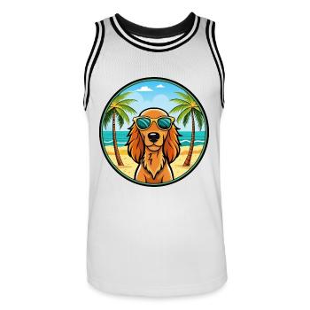 Irish Setter Hund Rasse Cartoon Sonnenbrille Strand - Männer Basketball-Trikot - Weiß/Schwarz - Vorne - AI Model Male 185 dark (185cm)
