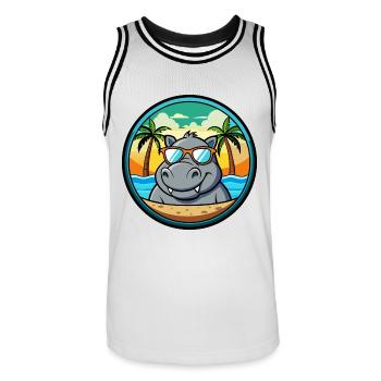 Nilpferd Lustige Cartoon Sommer Strand Sonnenbrille Cool - Männer Basketball-Trikot - Weiß/Schwarz - Vorne - AI Model Male 185 dark (185cm)