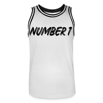Numéro 1 - un - premier - premier - 1 - numéro 1 - Maillot de basket Homme - blanc/noir - Devant - AI Model Male 185 dark (185cm)