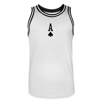 Carte à jouer au poker - As de pique - Maillot de basket Homme - blanc/noir - Devant - AI Model Male 185 dark (185cm)