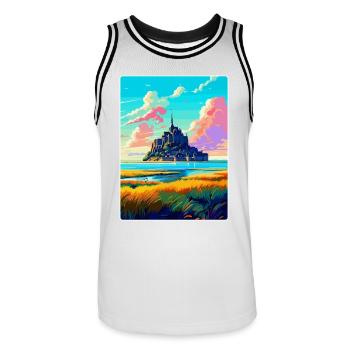 Mont Saint Michel France Affiche de voyage vintage WPA - Maillot de basket Homme - blanc/noir - Devant - AI Model Male 185 dark (185cm)