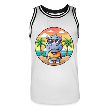 Nilpferd Lustige Cartoon Sommer Strand Sonnenbrille - Männer Basketball-Trikot - Weiß/Schwarz - Vorne - AI Model Male 185 dark (185cm)
