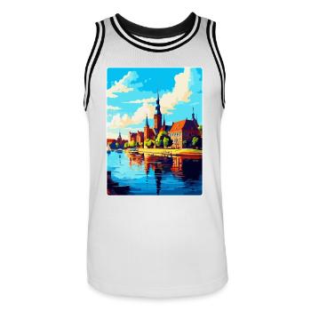 Szczecin Pologne Affiche de voyage vintage souvenir WPA - Maillot de basket Homme - blanc/noir - Devant - AI Model Male 185 dark (185cm)