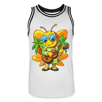 Lustige Biene Cartoon Sommer Strand Sonnenbrille Gitarre - Männer Basketball-Trikot - Weiß/Schwarz - Vorne - AI Model Male 185 dark (185cm)