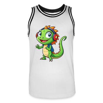Eidechse Lustige Zeichentrickfigur Kopfhörer Musik - Männer Basketball-Trikot - Weiß/Schwarz - Vorne - AI Model Male 185 dark (185cm)