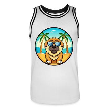Tibetische Dogge Hunderasse Cartoon Sonnenbrille Strand - Männer Basketball-Trikot - Weiß/Schwarz - Vorne - AI Model Male 185 dark (185cm)
