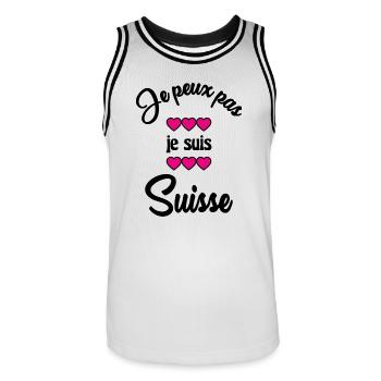SUISSE. HUMOUR. PAYS. DRAPEAU. GENEVE. LAUSANNE - Maillot de basket Homme - blanc/noir - Devant - AI Model Male 185 dark (185cm)