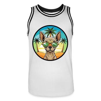 Inka Unbehaarte Hunderasse Cartoon Sonnenbrille Strand - Männer Basketball-Trikot - Weiß/Schwarz - Vorne - AI Model Male 185 dark (185cm)