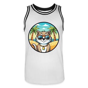Ragamuffin Katzenrasse Cartoon Sonnenbrille Strand - Männer Basketball-Trikot - Weiß/Schwarz - Vorne - AI Model Male 185 dark (185cm)