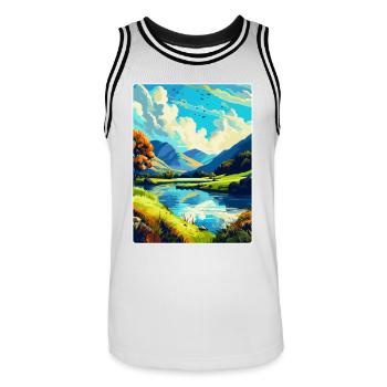 Lake District England Uk Vintage Reiseplakat WPA - Männer Basketball-Trikot - Weiß/Schwarz - Vorne - AI Model Male 185 dark (185cm)