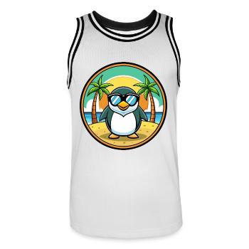 Pinguin Lustige Cartoon Sommer Strand Sonnenbrille Cool - Männer Basketball-Trikot - Weiß/Schwarz - Vorne - AI Model Male 185 dark (185cm)