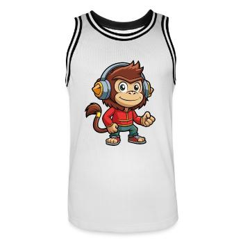 Singe Drôle Dessin Animé Personnage Casque Musique - Maillot de basket Homme - blanc/noir - Devant - AI Model Male 185 dark (185cm)