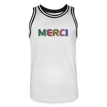 Thank you - Men's Basketball Jersey - white/black - Front - AI Model Male 185 dark (185cm)