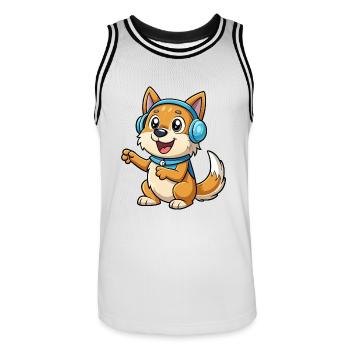 Hund Lustige Zeichentrickfigur Kopfhörer Musik - Männer Basketball-Trikot - Weiß/Schwarz - Vorne - AI Model Male 185 dark (185cm)