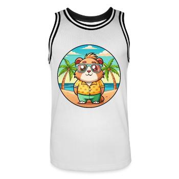 Cochon d’Inde Drôle Dessin Animé Plage Été Lunettes de soleil - Maillot de basket Homme - blanc/noir - Devant - AI Model Male 185 dark (185cm)
