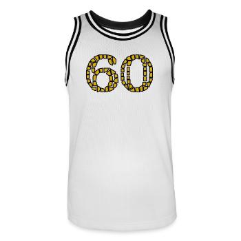 60. 60 ANS. 60e ANNIVERSAIRE. ANNIVERSAIRE 60 ANS. - Maillot de basket Homme - blanc/noir - Devant - AI Model Male 185 dark (185cm)