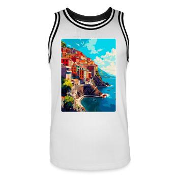 Cinque Terre Italien Vintage Reise Poster Souvenir - Männer Basketball-Trikot - Weiß/Schwarz - Vorne - AI Model Male 185 dark (185cm)