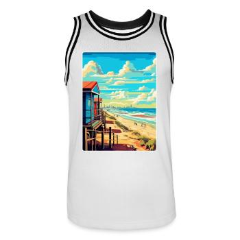 Zandvoort Pays-Bas Affiche de voyage vintage WPA - Maillot de basket Homme - blanc/noir - Devant - AI Model Male 185 dark (185cm)