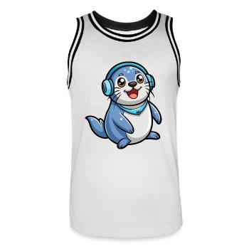 Seal Funny Cartoon Character Musique de casque - Maillot de basket Homme - blanc/noir - Devant - AI Model Male 185 dark (185cm)