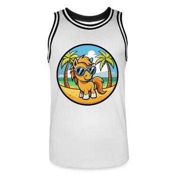 Pony Lustige Cartoon Sommer Strand Sonnenbrille Aufkleber - Männer Basketball-Trikot - Weiß/Schwarz - Vorne - AI Model Male 185 dark (185cm)