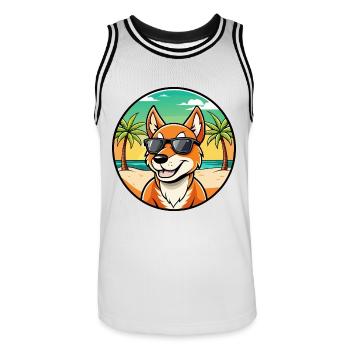 Dingo Hund Rasse Cartoon Sonnenbrille Strand - Männer Basketball-Trikot - Weiß/Schwarz - Vorne - AI Model Male 185 dark (185cm)