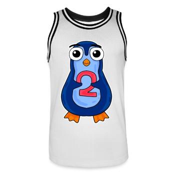 pingouin 2 ans - deux - numéro 2 - 2 année - Maillot de basket Homme - blanc/noir - Devant - AI Model Male 185 dark (185cm)