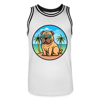 Chinois Shar Pei Chien Race Dessin Animé Lunettes De Soleil Plage - Maillot de basket Homme - blanc/noir - Devant - AI Model Male 185 dark (185cm)