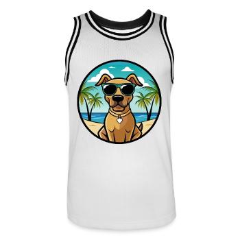 Schwarzes Maul Cur Hund Rasse Cartoon Sonnenbrille Strand - Männer Basketball-Trikot - Weiß/Schwarz - Vorne - AI Model Male 185 dark (185cm)