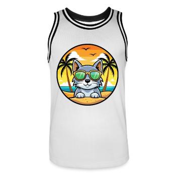 Australische Nebelkatzenrasse Cartoon Sonnenbrille Strand - Männer Basketball-Trikot - Weiß/Schwarz - Vorne - AI Model Male 185 dark (185cm)