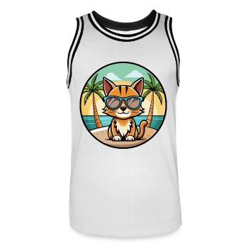 Somali Kurzhaar Katze Rasse Cartoon Sonnenbrille Strand - Männer Basketball-Trikot - Weiß/Schwarz - Vorne - AI Model Male 185 dark (185cm)