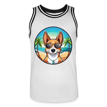 Basenji Hunderasse Cartoon Sonnenbrille Strand - Männer Basketball-Trikot - Weiß/Schwarz - Vorne - AI Model Male 185 dark (185cm)