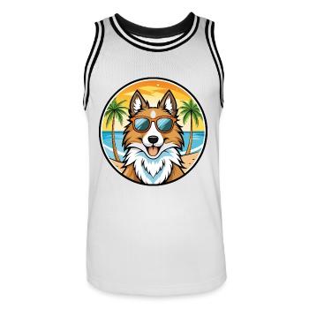 Scotch Collie Hunderasse Cartoon Sonnenbrille Strand - Männer Basketball-Trikot - Weiß/Schwarz - Vorne - AI Model Male 185 dark (185cm)