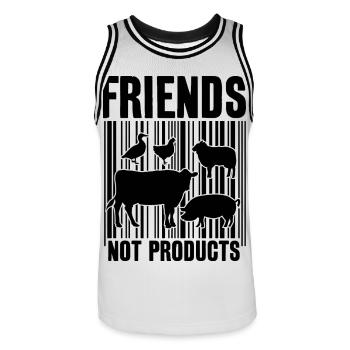 VEGAN FRIENDS NOT FOOD BARCODE - Männer Basketball-Trikot - Weiß/Schwarz - Vorne - AI Model Male 185 dark (185cm)