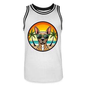 Inka Unbehaarte Hunderasse Cartoon Sonnenbrille Strand - Männer Basketball-Trikot - Weiß/Schwarz - Vorne - AI Model Male 185 dark (185cm)