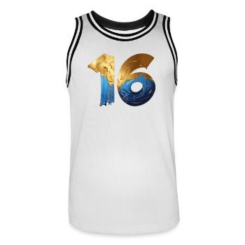 NR. 16 NUMMER 16 COOL 16. GEBURTSTAG - Männer Basketball-Trikot - Weiß/Schwarz - Vorne - AI Model Male 185 dark (185cm)