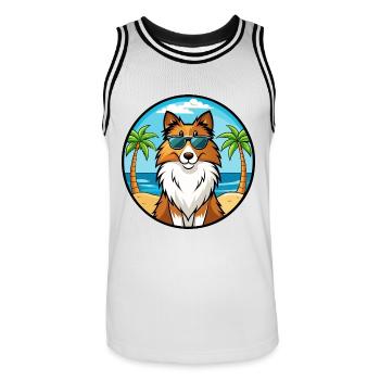 Sheltie Hunderasse Cartoon Sonnenbrille Strand - Männer Basketball-Trikot - Weiß/Schwarz - Vorne - AI Model Male 185 dark (185cm)