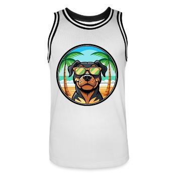 Rottweiler Chien Race Dessin Animé Lunettes De Soleil Plage - Maillot de basket Homme - blanc/noir - Devant - AI Model Male 185 dark (185cm)