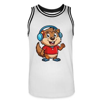 Und täglich grüßt das Murmeltier Lustige Zeichentrickfigur Kopfhörermusik - Männer Basketball-Trikot - Weiß/Schwarz - Vorne - AI Model Male 185 dark (185cm)
