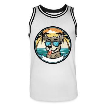 Stephens Cur Hunderasse Cartoon Sonnenbrille Strand - Männer Basketball-Trikot - Weiß/Schwarz - Vorne - AI Model Male 185 dark (185cm)